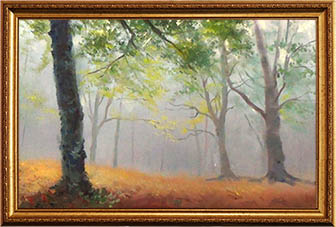 картина туман в лесу